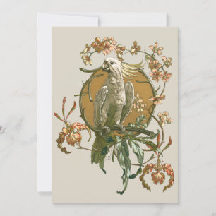 Vintage Art Nouveau, Cockatoo Bird, Orchid Flowers