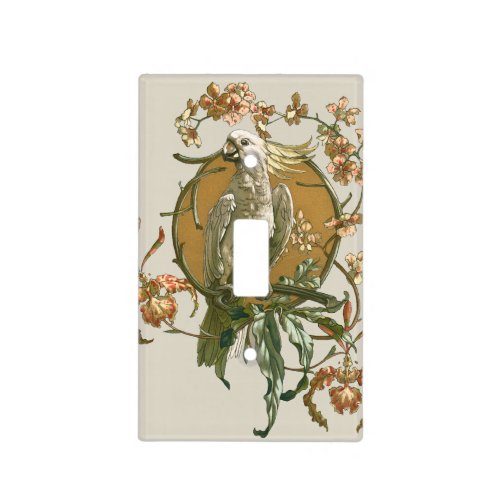 Vintage Art Nouveau Cockatoo Bird Orchid Flowers Light Switch Cover