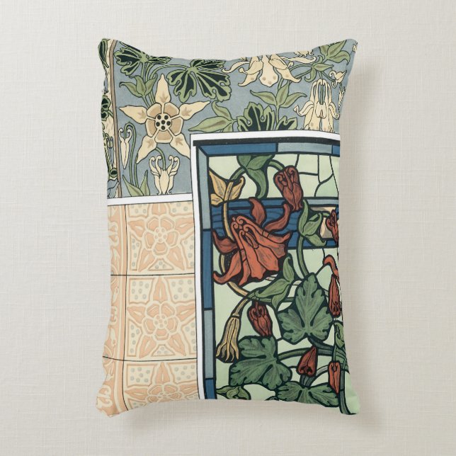 Vintage Art Nouveau, Columbine Aquilegia Flowers Accent Pillow (Front(Vertical))