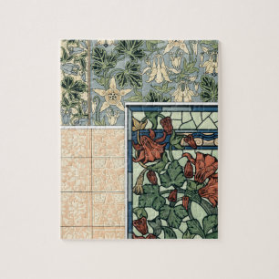Vintage Art Nouveau, Columbine Aquilegia Flowers Jigsaw Puzzle