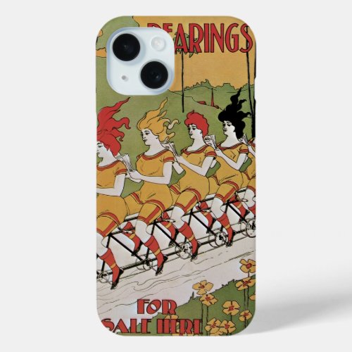 Vintage Art Nouveau Cover Bearings Tandem Bicycle iPhone 15 Case