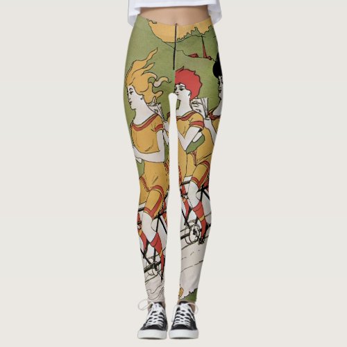 Vintage Art Nouveau Cover Bearings Tandem Bicycle Leggings