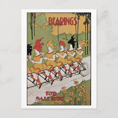 Vintage Art Nouveau Cover Bearings Tandem Bicycle Postcard