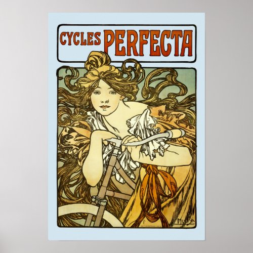Vintage Art Nouveau Cycles Perfecta Ad by Mucha Poster