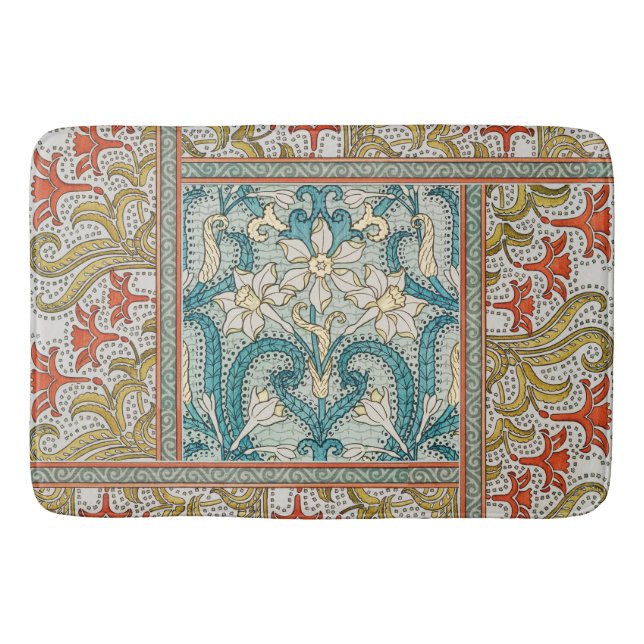 Vintage Art Nouveau Daffodil Pattern Verneuil Bath Mat (Front)