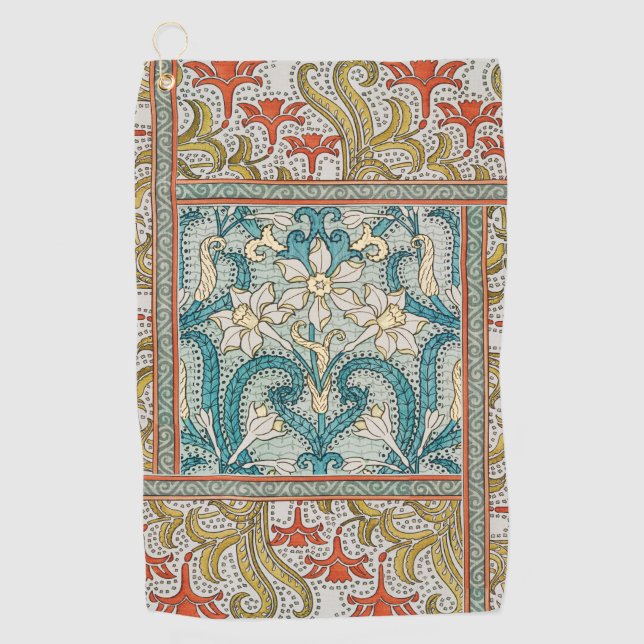 Vintage Art Nouveau Daffodil Pattern Verneuil Golf Towel (Front)