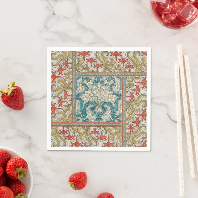 Vintage Art Nouveau Daffodil Pattern Verneuil Napkins (Insitu)