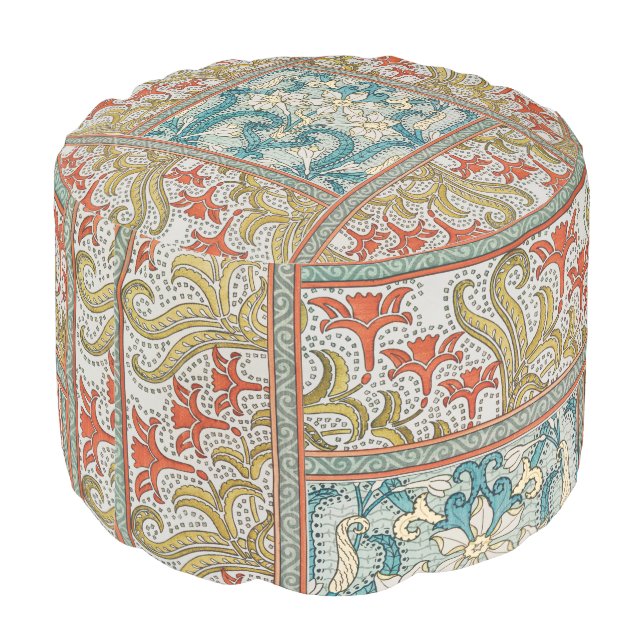 Vintage Art Nouveau Daffodil Pattern Verneuil Pouf (Angled Back)