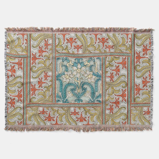 Vintage Art Nouveau Daffodil Pattern Verneuil Throw Blanket (Front)
