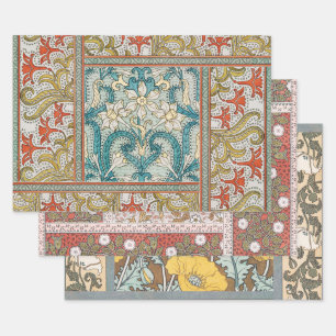 Vintage Art Nouveau Daffodil Pattern Verneuil Wrapping Paper Sheets