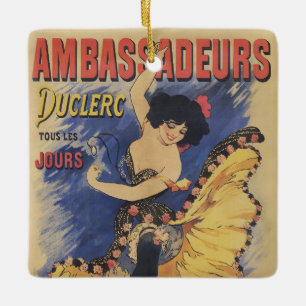 Vintage Art Nouveau Dancer French Poster Ceramic Ornament