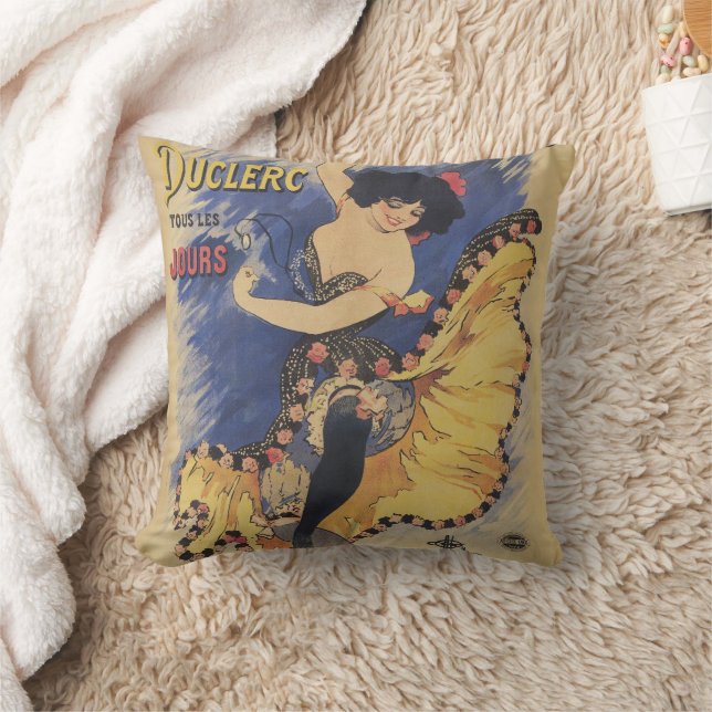Vintage Art Nouveau Dancer French Poster Throw Pillow (Blanket)