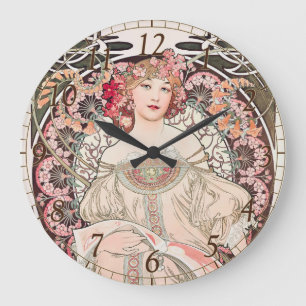 Vintage Art Nouveau Daydream by Alphonse Mucha  Large Clock