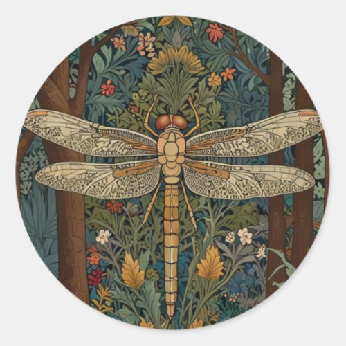 Vintage art nouveau deco dragonfly boho chic classic round sticker