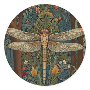 Vintage art nouveau deco dragonfly boho chic classic round sticker