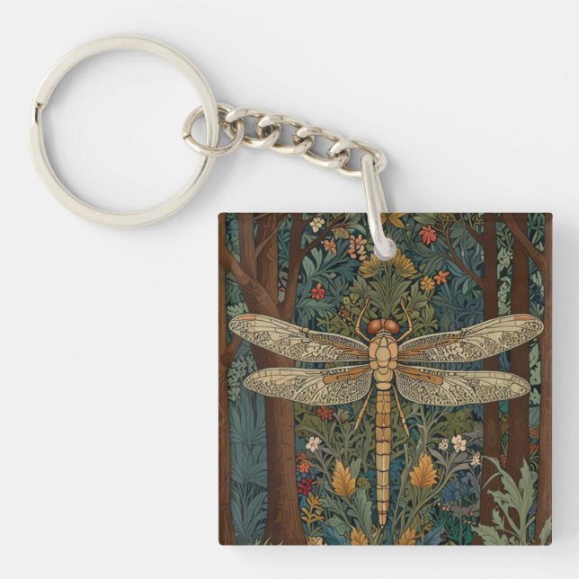 Vintage art nouveau deco dragonfly boho chic keychain (Front)