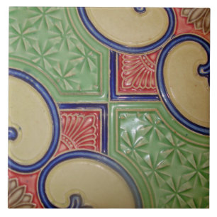 Vintage Art Nouveau Deco Majolica Floral Craftsman Ceramic Tile