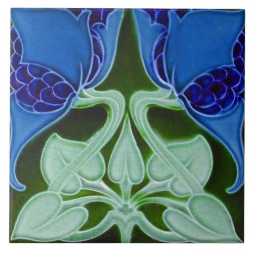 Vintage Art Nouveau Deco Majolica Floral Craftsman Ceramic Tile