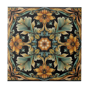 Vintage Art Nouveau Deco Majolica Floral Craftsman Ceramic Tile