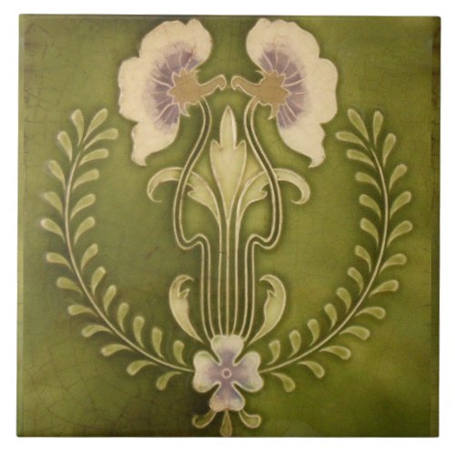 Vintage Art Nouveau Deco Majolica Floral Craftsman Ceramic Tile