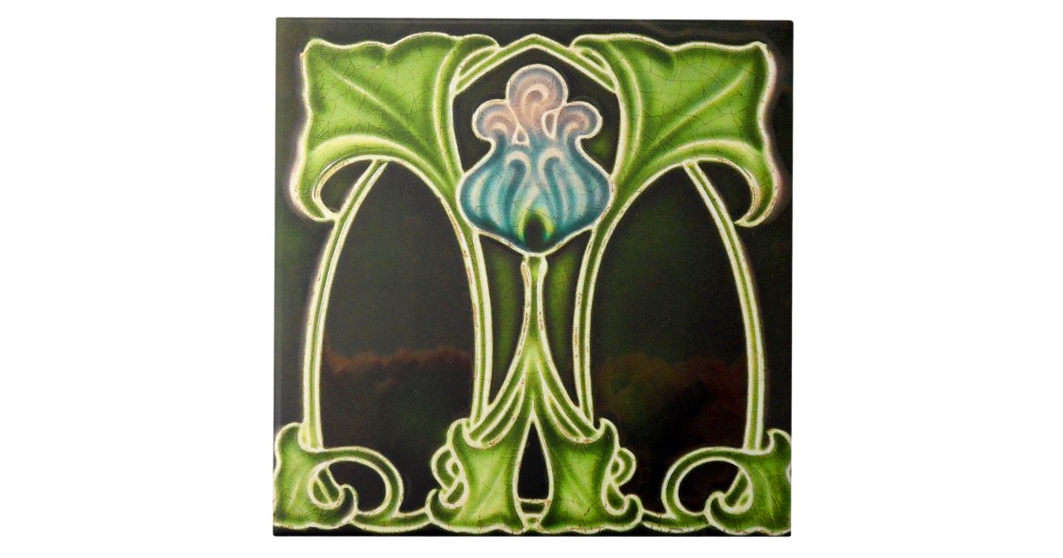 Art Nouveau Vintage Ceramic Tile Set of 2 German Trivet Majolica Reproduction Art Nouveau Vintage Ceramic Tile Set of 2 German Trivet Majolica Reproduction
