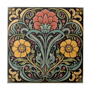 Vintage Art Nouveau Deco Majolica Floral Craftsman Ceramic Tile