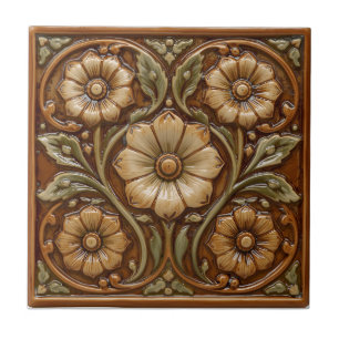 Vintage Art Nouveau Deco Majolica Floral Craftsman Ceramic Tile