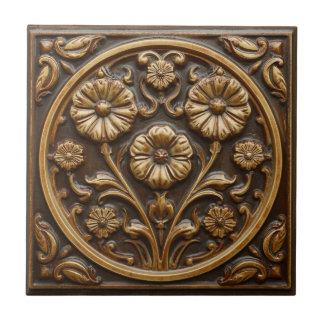 Vintage Art Nouveau Deco Majolica Floral Craftsman Ceramic Tile