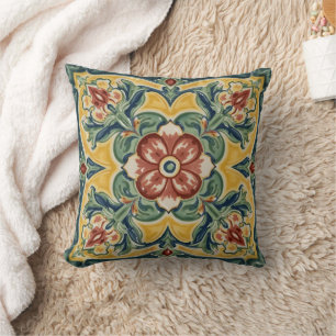 Vintage Art Nouveau Deco Majolica Floral Craftsman Throw Pillow