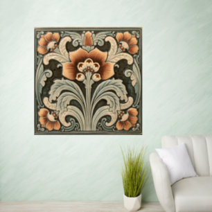 Vintage Art Nouveau Deco Majolica Floral Craftsman Wall Decal