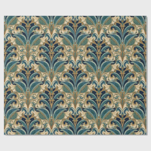 Vintage Art Nouveau Deco Majolica Floral Craftsman Wrapping Paper
