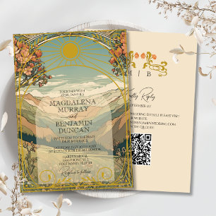 Vintage Art Nouveau Deco Nature QR Website Wedding Invitation