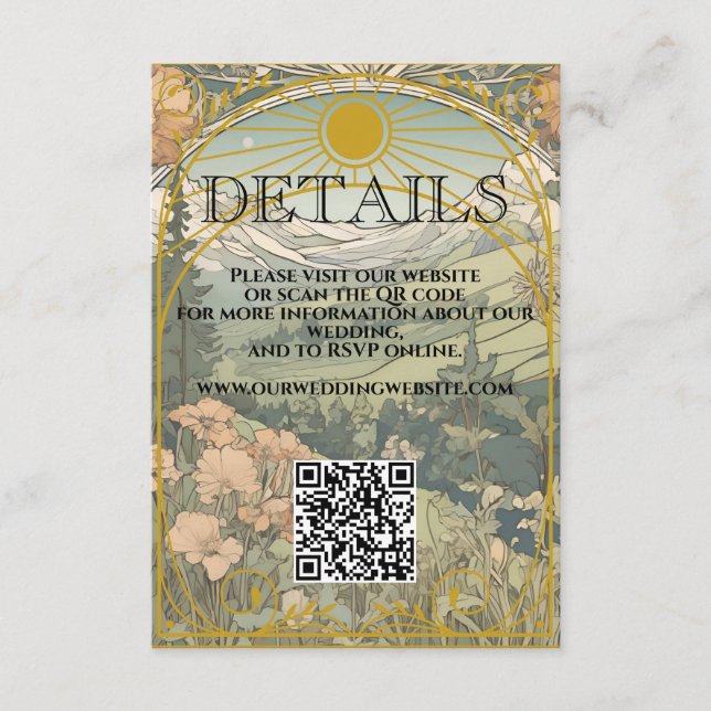 Vintage Art Nouveau Deco QR Code Wedding Details Enclosure Card (Front)