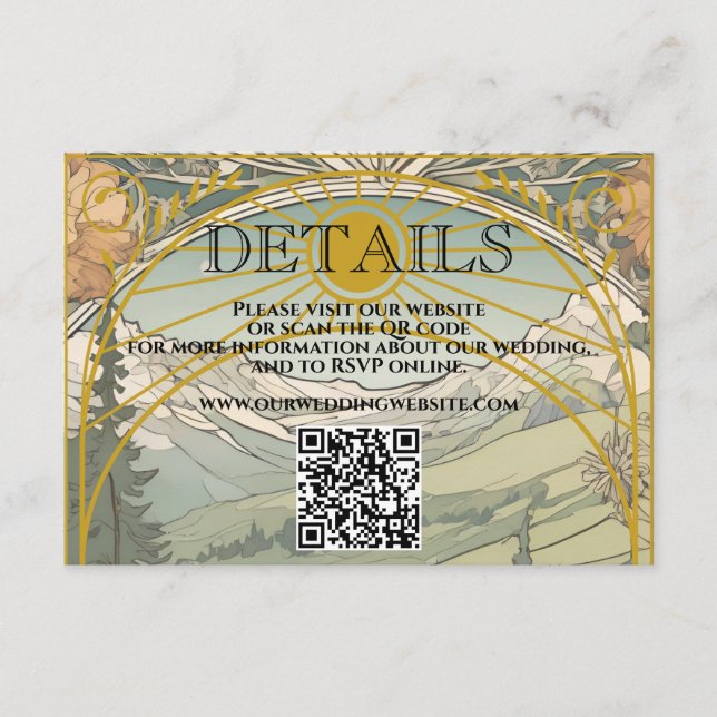 Vintage Art Nouveau Deco QR Code Wedding Details Enclosure Card (Front)