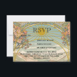 Vintage Art Nouveau Deco QR Code Wedding Website RSVP Card<br><div class="desc">Vintage romantic design with elements of Art Nouveau and Art Deco with the background of whimsical nature with mountains,  hills,  and trees,  in muted tones of green and peach,  with elegant classy vintage fonts and faux gold-colored frame with a sun.</div>