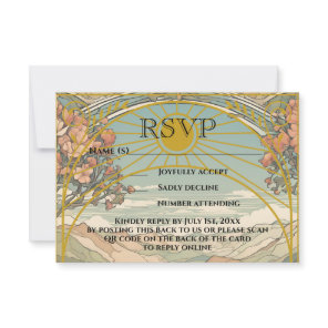 Vintage Art Nouveau Deco QR Code Wedding Website RSVP Card