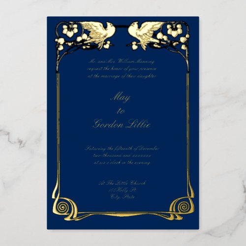 Vintage Art Nouveau Doves Border Foil Invitation