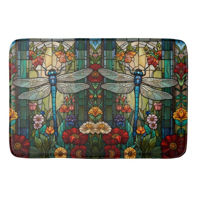 Vintage art nouveau dragonfly boho chic bath mat (Front)