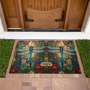 Vintage art nouveau dragonfly boho chic doormat