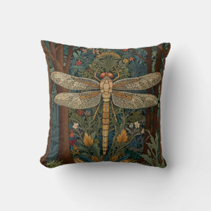 Vintage art nouveau dragonfly boho chic throw pillow