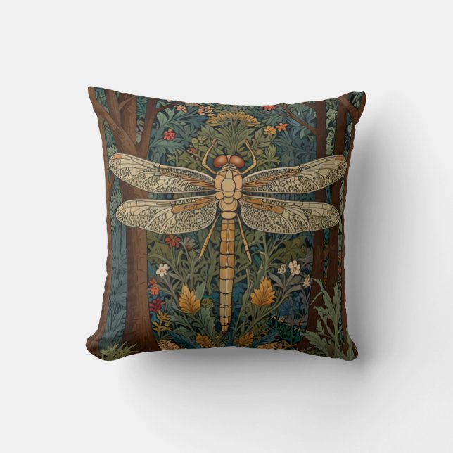 Vintage art nouveau dragonfly boho chic throw pillow (Front)