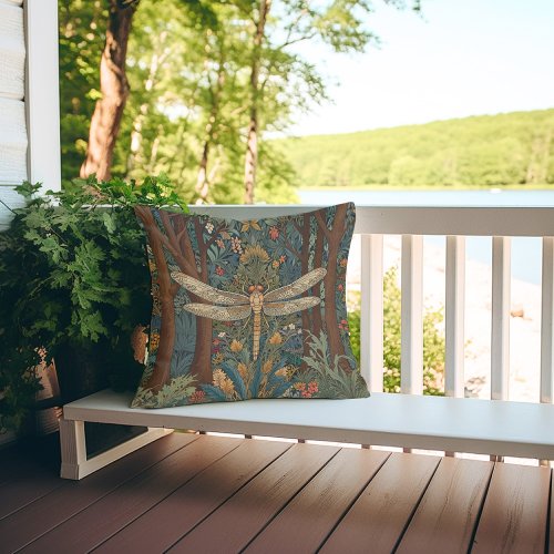 Vintage art nouveau dragonfly boho chic throw pillow