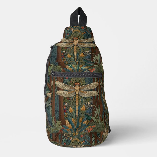 Vintage art nouveau dragonfly boho monogram sling bag (Front)