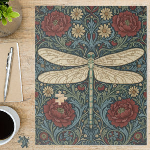 Vintage Art Nouveau Dragonfly Floral Jigsaw Puzzle