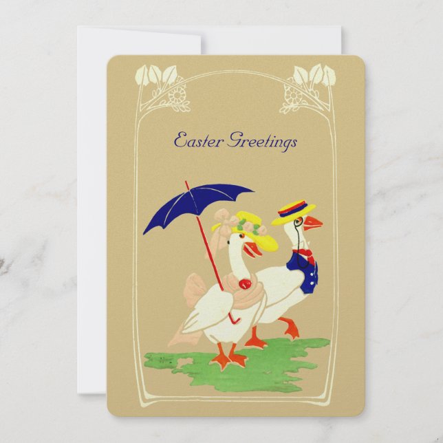 Vintage Art Nouveau Ducks Easter Holiday Card (Front)