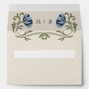 Vintage Art Nouveau Dusty Blue Florals Wedding Envelope