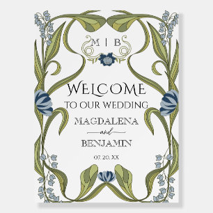 Vintage Art Nouveau Dusty Blue Navy Floral Welcome Foam Board