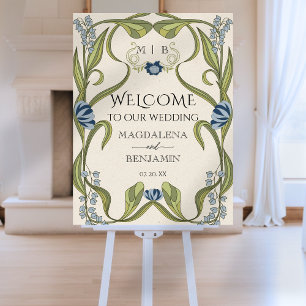 Vintage Art Nouveau Dusty Blue Navy Floral Welcome Foam Board