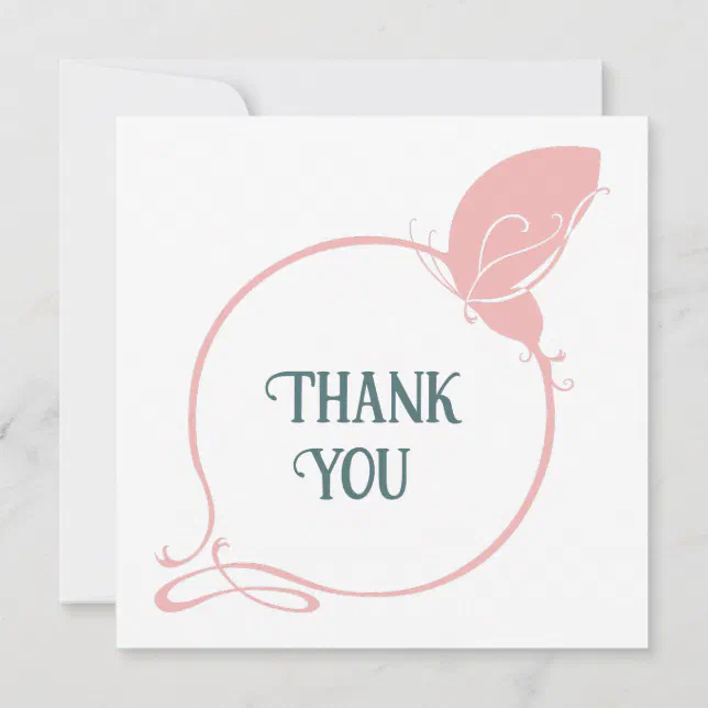 Vintage Art Nouveau Dusty Pink Butterfly Wedding Thank You Card | Zazzle
