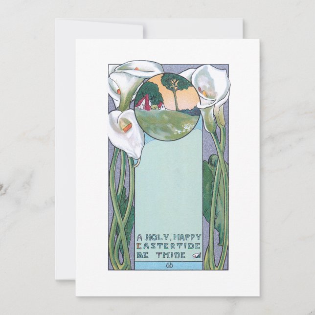 Vintage Art Nouveau Easter Calla Lilies Holiday Card (Front)